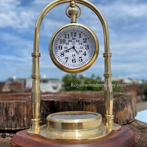 Compass - Engraved Desk Clock, Personalized Antique style Table clock, custom gift Desktop clock, Unique Anniversary gift for husband