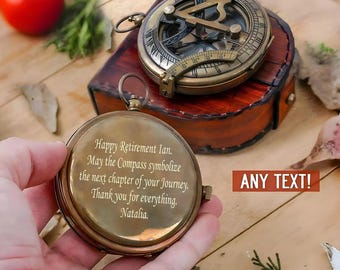 Retirement Gift, Personalized Retirement Gift, Army Retirement Gift, Engraved Retirement Gift for Men Working Antique compass, Brass Compass