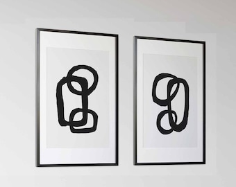Line Wall Art Modern Black White Wall Art Set de 2 líneas abstractas arte sala de estar arte de pared para impresiones de oficina dibujo lineal moderno imprimible