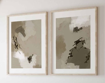 Moderne neutrale kunstgalerie muurkunst set van 2 beige neutrale prints moderne boerderij decor woonkamer kunst afdrukbare poster digitale download
