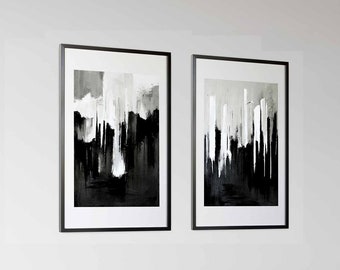 Slaapkamermuurkunst, zwart-witte muurkunst, 2-delige kunstafdrukken, abstracte posterset, woonkamerkunst, set van 2 prenten, eigentijds decor