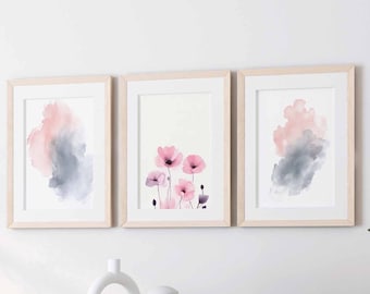 Botanical Line Art Gallery Wall Art Set Of 3 Prints Nature Wall Art Living Room New Home Decor Girly Wall Art Colorful Printable Digital Art