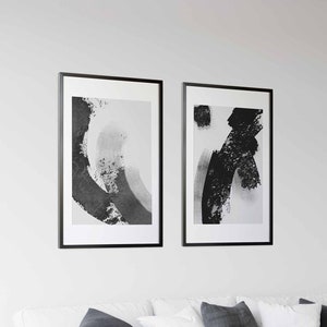 2 Stück Kunstdrucke, schwarz weiß Wandkunst, moderne Dekor, abstraktes Poster Set, Schlafzimmer/Büro Wandkunst, große Kunst, minimalistisch