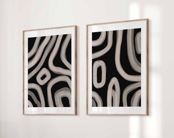 Modern Minimal Neutral Gallery Wall Art Set of 2 Black and Beige Abstract Art Farmhouse Decor Bedroom Wall Art, Living Room Art, Printable