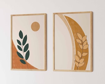Abstract Botanical Digital Download Earth Tone Wall Art Neutral Botanical Beige Printable Art Plant Illustration Botanical Poster Set