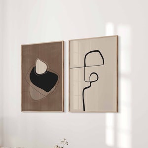 Modern/Simple/Minimal Mid Century Terracotta Art Set of 2 Abstract Art Brown Beige Prints Boho Bedroom Decor Modern Line Drawing, Printable