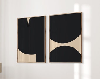 Set of 2 Prints, Bedroom Wall Art, Black and Beige Wall Art, Tan Prints, Abstract Poster Set, Living Room Art, Modern Decor Minimalist