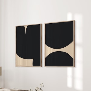 Set of 2 Prints, Bedroom Wall Art, Black and Beige Wall Art, Tan Prints, Abstract Poster Set, Living Room Art, Modern Decor Minimalist