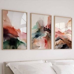 Modern Abstract Art Watercolor Prints Set of 3 Print Bedroom Wall Art Living Room Art Minimal Neutral Print Digital Download Art Printable