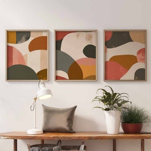 Neutral Wall Art Boho Prints Set of 3 Printable Wall Art Abstract Shapes Wall Art Modern Farmhouse Decor Earth Tones Wall Art Digital Prints