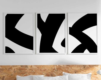 Gift For Art Lovers Gift Housewarming Decor Modern Gallery Wall Art Set Of 3 Abstract Art Black And White Prints Minimalist Bedroom Poster