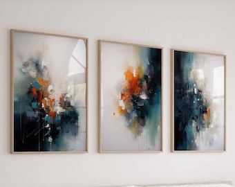Navy Blue Wall Art Set of 3 Printable Wall Art Modern Wall Art Blue Abstract Art Modern Poster Printable Art Gift For Art Lover
