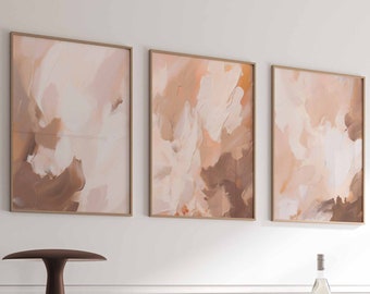 Arte de pared abstracto moderno, impresión artística en color beige, juego de 3 impresiones artísticas neutras, decoración de estilo rústico moderno, arte para sala de estar, arte imprimible, descarga digital