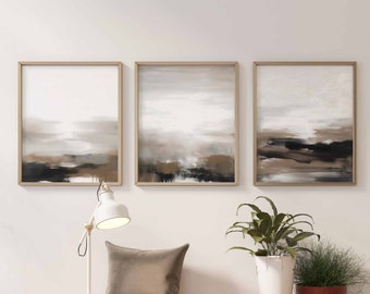 Arte de pared abstracto moderno Arte de pared marrón Juego de 3 impresiones de paisajes Impresiones de casas de campo Arte de pared para sala de estar Arte minimalista Arte digital Descargar