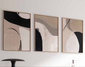 Arte moderno neutro Arte de pared beige Arte abstracto de pared Galería Juego de 3 Arte de pared imprimible Impresiones para dormitorio Impresiones nórdicas neutras Arte digital