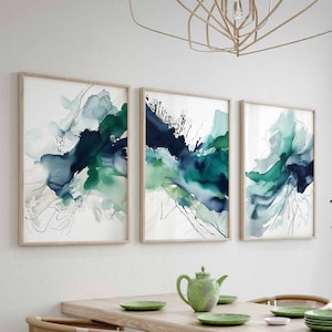 Galerie d'art abstrait moderne, lot de 3 tirages aquarelle, décoration de chambre à coucher, décoration de salon, art ombré, téléchargement numérique, impression d'art