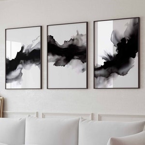 Black and White Abstract Wall Art Monochrome Art Set of 3 Ink Wall Art Bedroom Wall Art for Living Room Art Printable Digital Art Download