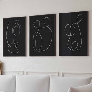 Buy Modern Simple Minimal Gallery Wall Art Set of 3 Black and White ...