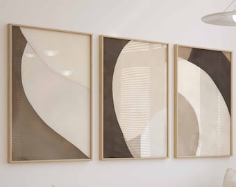 Juego de 3 impresiones abstractas en beige y marrón para sala de estar, dormitorio moderno, impresiones neutras, arte minimalista para pared, arte de pared para oficina.