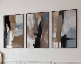 Juego de 3 impresiones de arte de pared moderno y neutro, póster de dormitorio en beige, arte abstracto moderno, arte de pared marrón, impresiones minimalistas, arte digital imprimible