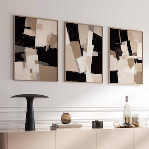 Neutral Abstract Wall Art Set of 3 Geometric Wall Art Digital Prints Black and Beige Wall Art Minimalist Artwork Living Room Art Printable