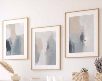 Neutrale abstrakte Wandkunst druckbare Wandkunst 3er-Set Modernes Wohnzimmer Wandkunst Moderne Minimal Kunst Pinselstriche Kunst Digitaler Download Kunst
