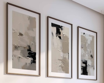 Abstract Neutral Art Gallery Wall Art Set of 3 Black Beige Print Living Room Art Farmhouse Wall Decor Digital Download Printable Wall Art