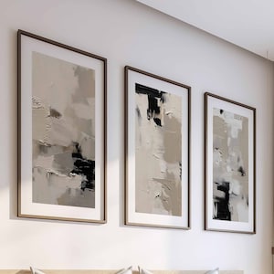 Conjunto de 3 arte de parede de galeria de arte neutra abstrata, impressão bege preta, arte de sala de estar, decoração de parede de fazenda, download digital, arte de parede para impressão