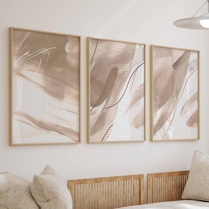 Modern Neutral Gallery Wall Art Set of 3 Minimal Beige Abstract Art Farmhouse Decor Neutral Beige Print Printable Abstract Art Digital Print