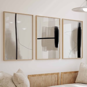 Conjunto de arte de parede de galeria abstrata bege com 3 impressões nórdicas neutras simples Japandi Decor Art Modern Minimalista Abstrato Pôster, conjunto de quarto