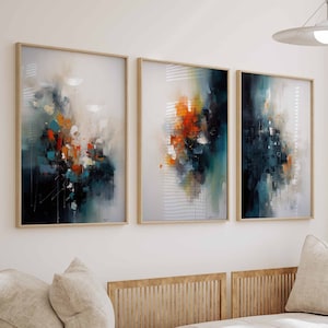 Conjunto de 3 impressões, galeria neutra, conjunto de parede, arte texturizada, arte contemporânea de parede, pôster de pincelada, pintura, download digital para impressão
