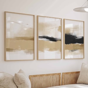 Neutral Abstract Wall Art Set of 3 Modern Minimalist Prints for Gallery Wall Art Black Beige Wall Art Living Room Art Landscape Prints