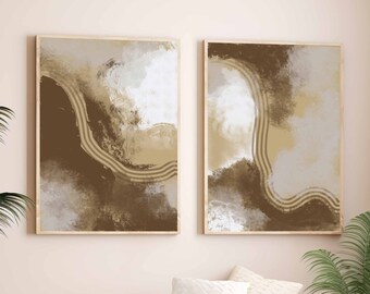 Abstract Neutral Modern Gallery Wall Art Set of 3 Boho Beige Neutral Nordic Prints Simple Abstract Art Brush Strokes Modern Abstract Art