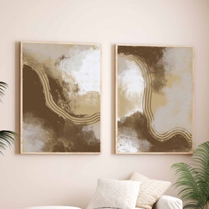 Abstract Neutral Modern Gallery Wall Art Set of 3 Boho Beige Neutral Nordic Prints Simple Abstract Art Brush Strokes Modern Abstract Art