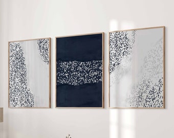 ミニマリスト 3 枚セット 印刷可能なウォール アート、ネイビー ブルー ウォール アート、モダン アブストラクト アート、シンプル アブストラクト、印刷可能なアート、北欧装飾ギャラリー プリント