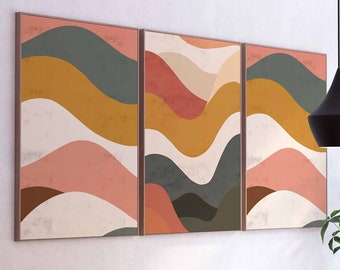 Abstract Wavy Wall Art Earth Tones Wall Art Set of 3 Beige Abstract Art Boho Wall Art Nursery Print Set Living Room Art Digital Art Download