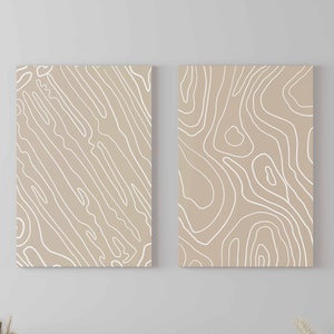 Abstract Line Art Minimalist Wall Art Set of 2 Apartment Wall Art for Office Prints Shapes Decor Beige Aesthetic Wall Art Printable Prints