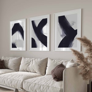 Marineblaue Wandkunst, 3 Stück Kunstdrucke, abstrakte Wandkunst, Schlafzimmer/Esszimmer Kunst, Indigo Blau, Minimalistisches Dekor, große Wandkunst, druckbar