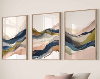 Watercolor Prints Modern Abstract Art Printable Poster Set of 3 Bedroom Print Set Living Room Art Nordic Prints Blue Wall Art Digital Prints