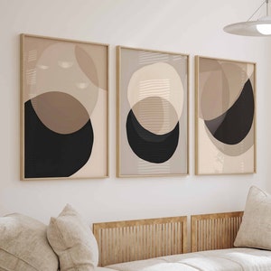 Neutral Abstract Wall Art Print Set of 3 Printable Wall Art Geometric Art Living Room Art Modern Farmhouse Decor Digital Art Beige Prints