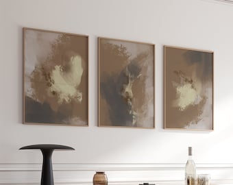 Conjunto de 3 artes de parede abstratas em tons de terra, arte moderna para quarto, estampa de fazenda, arte de parede marrom bege, impressões nórdicas neutras, arte digital para impressão