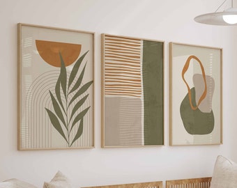 Moderne minimale galerij kunstafdrukken set van 3 abstracte kunst aardetinten muurkunst minimalistische slaapkamer decor moderne lijntekening, afdrukbaar