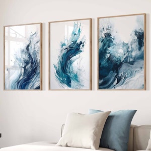 Stampe ad acquerello Arte murale blu Arte murale blu navy Arte murale astratta blu Poster moderno Set di 3 stampe murali Decorazione minimalista Arte murale sfumata
