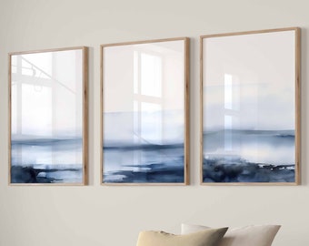 Navy Blaue Wand Kunst 3er Set Druckbare Poster Schlafzimmer Wand Dekor Zeitgenössische Kunst Drucke Digital herunterladbar Minimalistisches Dekor Küche