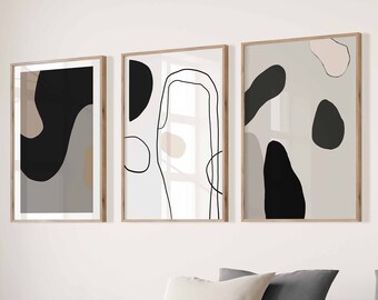 Modern Minimal Neutral Gallery Wall Art Set di 3 Arte astratta nera e beige Arredamento moderno Camera da letto Arte della parete Soggiorno Arte stampabile