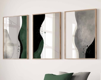 Modern Minimal Gallery Wall Art Set of 3 Abstract Art Green Prints Minimalist Bedroom Decor Modern Abstract Art Printable Poster