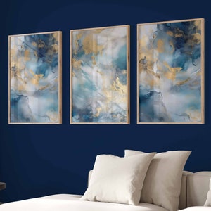 Marineblau Gold abstrakte druckbare Wandkunst 3er Set moderne Drucke abstrakte Kunst digitale Sofort-Download Wohnkultur blau und Gold Wandkunst