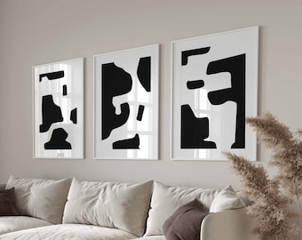 3 Piece Art Prints, Abstract Poster Set, Bedroom Wall Art, Black and White Wall Art, Dining Room Art, Black and White Minimalist Decor