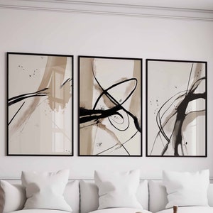 3er Set moderne neutrale neutrale Kunst abstrakte Kunst Schwarz und beige Bauernhaus Dekor Schlafzimmer Wandkunst, Wohnzimmer Kunst, druckbare Kunst