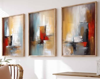 Arte Contemporânea Colorida Moderna Galeria Arte de Parede Impressões Abstratas Conjunto de 3 Impressões para Sala de Estar Moderna Impressões Abstratas Download Digital